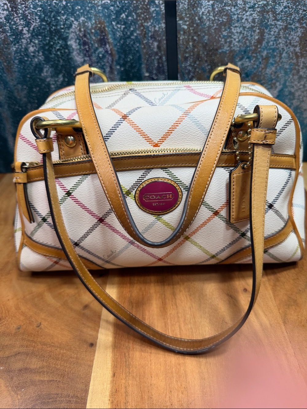 Coach Old Money 2012 Peyton Tattersall Plaid Satchel (EUC) - Picture 9 of 15